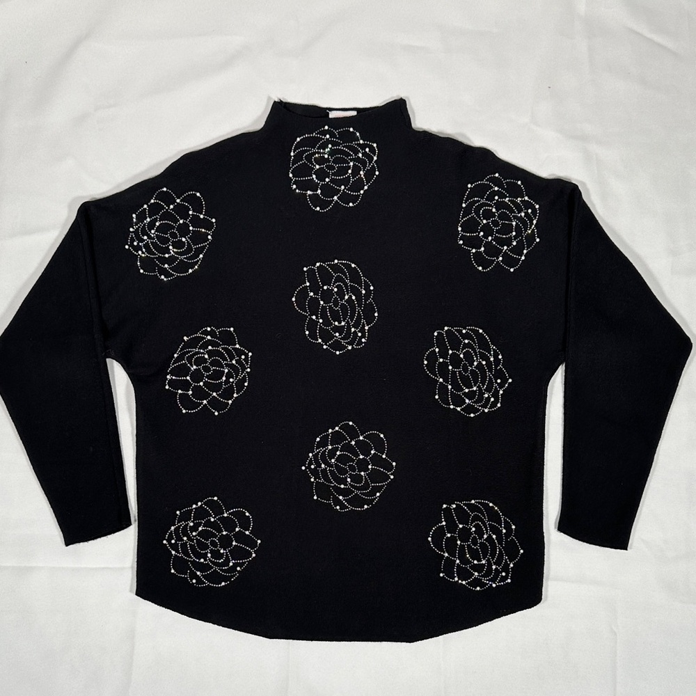 Black Floral Embellished Women's Sweater Cardigan